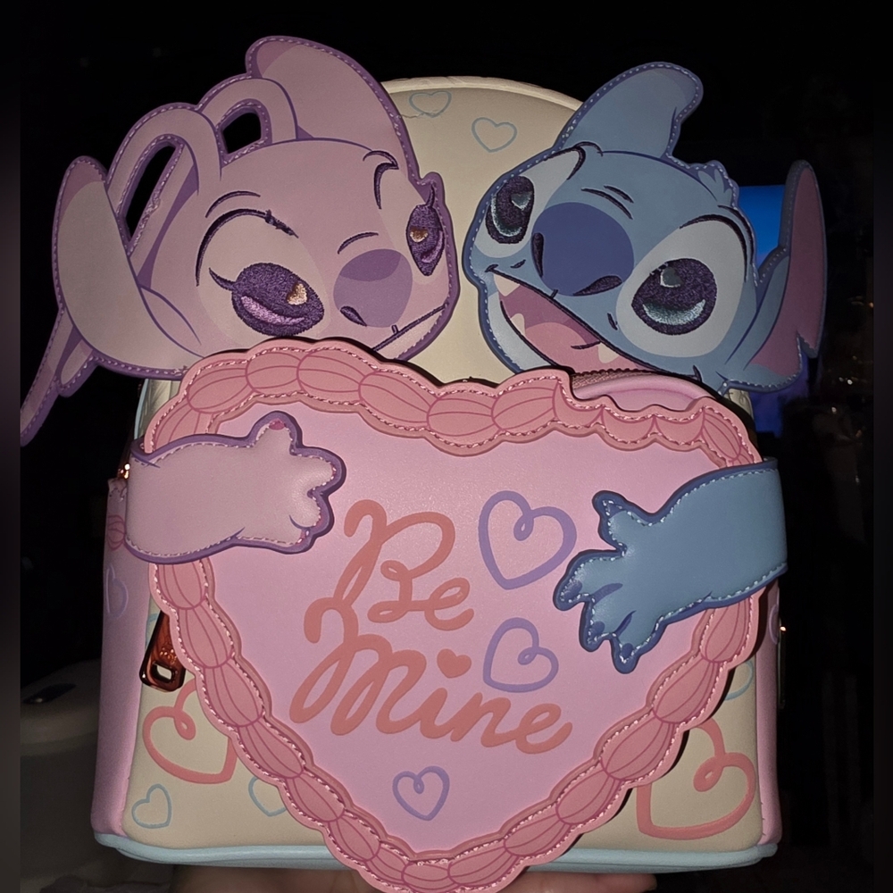 New! Loungefly Disney Stitch & Angel 'Be Mine' Heart Mini Backpack